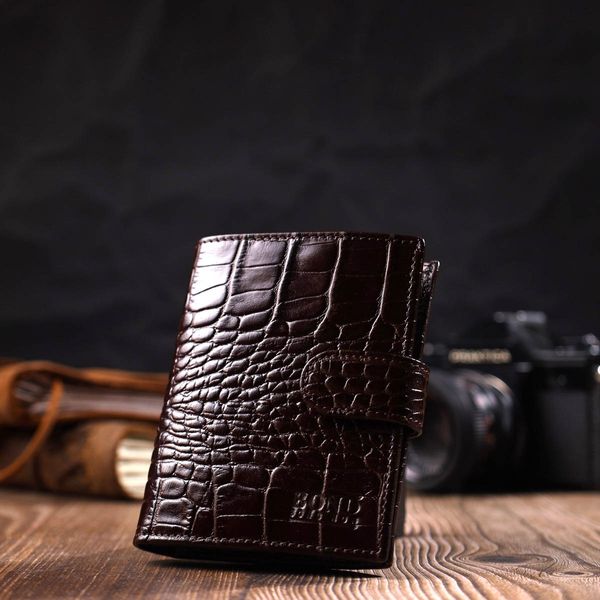 Фактурний чоловічий вертикальний гаманець із натуральної шкіри з тисненням під крокодила BOND 22003 Коричневий 22003 фото