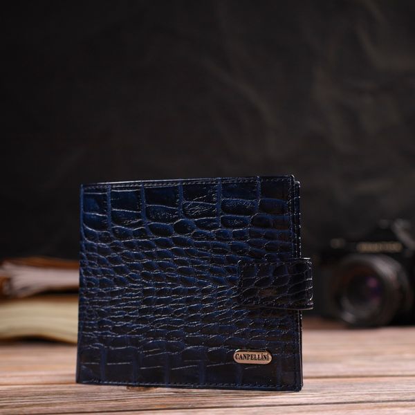 Стильний чоловічий гаманець горизонтального формату з натуральної шкіри з тисненням під крокодила CANPELLINI 21758 Синій 21758 фото