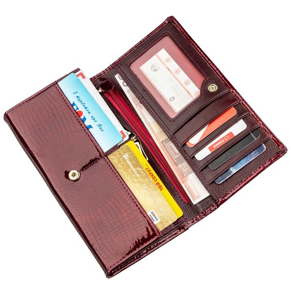 Місткий лаковий жіночий гаманець на кнопці ST Leather 18904 Бордовий 18904 фото