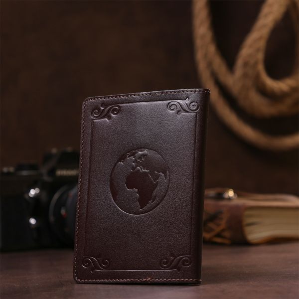 Шкіряна обкладинка на паспорт з картою і рамкою SHVIGEL 13983 Коричнева 13983 фото