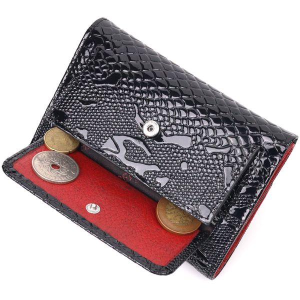 Лакований жіночий гаманець з монетницею із натуральної фактурної шкіри KARYA 21366 Чорний 21366 фото