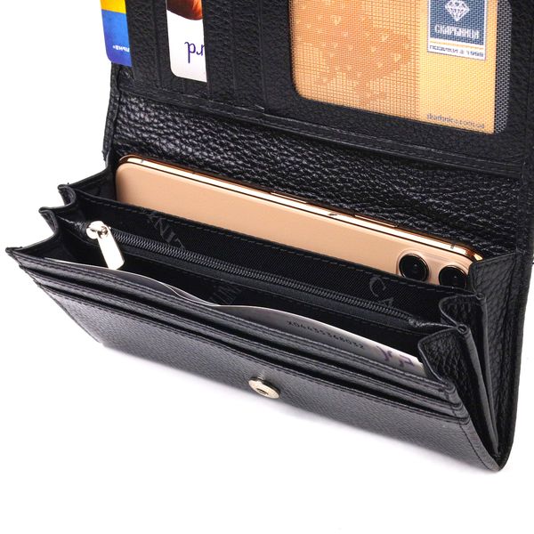 Класичний жіночий гаманець із натуральної зернистої шкіри CANPELLINI 21658 Чорний 21658 фото