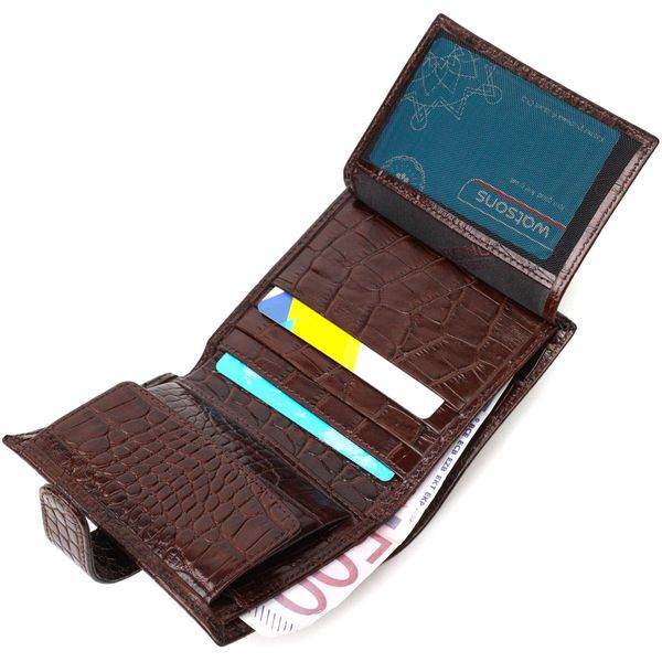 Фактурний чоловічий вертикальний гаманець із натуральної шкіри з тисненням під крокодила BOND 22003 Коричневий 22003 фото