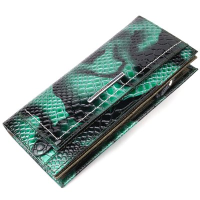Лакований жіночий горизонтальний гаманець із натуральної шкіри під рептилію KARYA 21091 Зелений 21091 фото