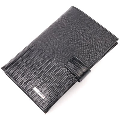 Лакированное мужское портмоне с хлястиком из натуральной фактурной кожи KARYA 21191 Черный 21191 фото