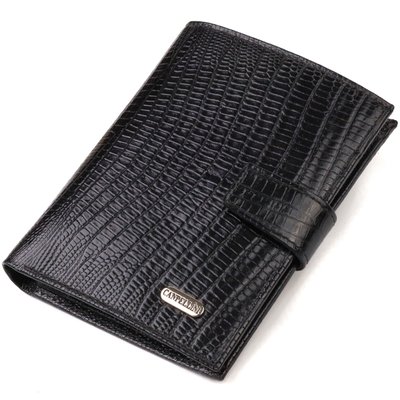 Фактурний вертикальний чоловічий гаманець середнього розміру з натуральної шкіри з тисненням CANPELLINI 21859 Чорний 21859 фото