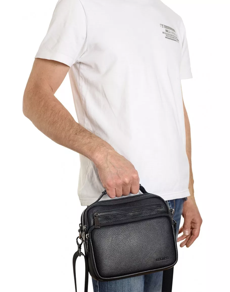 Кожаная барсетка - мужская сумка на плечо REK-019 Flotar черная REK-019 Flotar фото