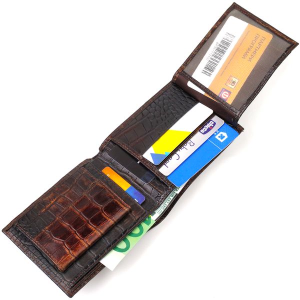 Фактурний чоловічий гаманець без застібки горизонтального формату з натуральної шкіри з тисненням під крокодила CANPELLINI 21759 Коричневий 21759 фото