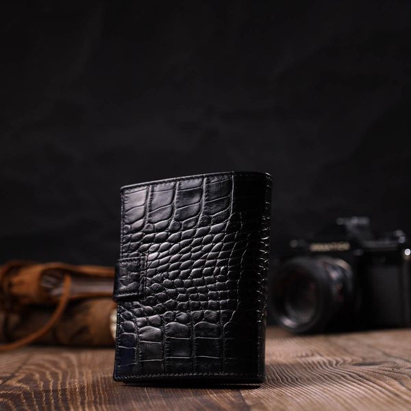 Мужской фактурный вертикальный кошелек из натуральной кожи с тиснением под крокодила BOND 22004 Черный 22004 фото