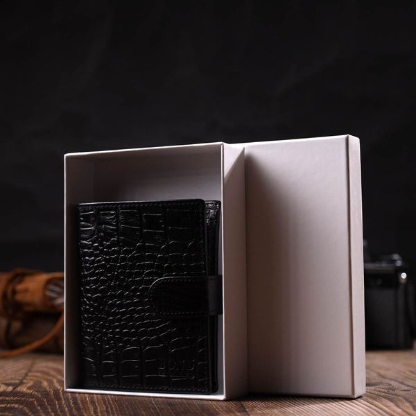 Мужской фактурный вертикальный кошелек из натуральной кожи с тиснением под крокодила BOND 22004 Черный 22004 фото