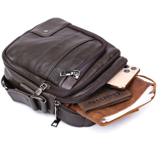 Кожаная практичная мужская сумка через плечо Vintage 20458 Коричневый 20458 фото