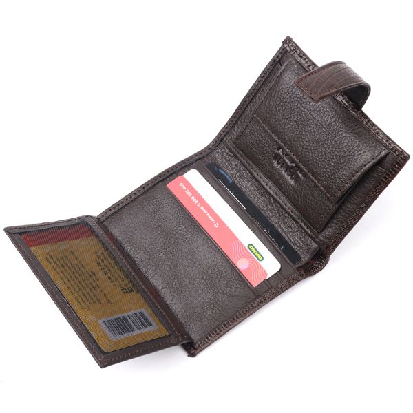 Місткий вертикальний чоловічий гаманець із фактурної шкіри KARYA 20991 Коричневий 20991 фото