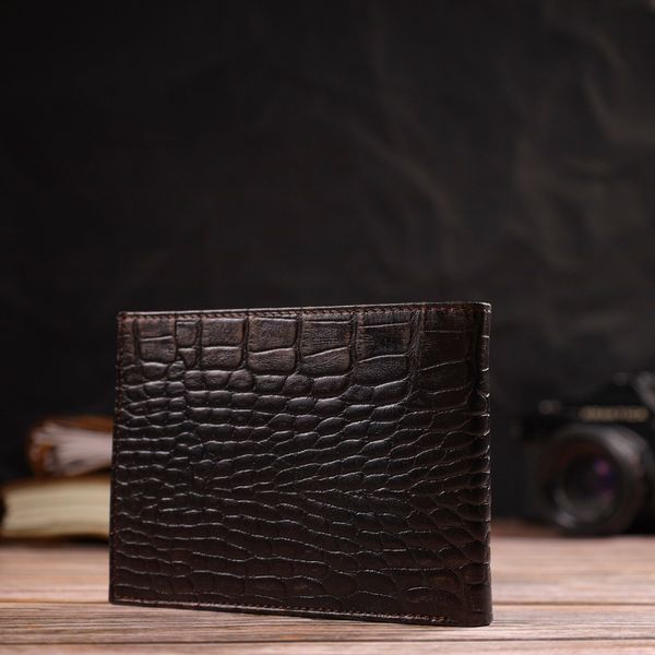Фактурний чоловічий гаманець без застібки горизонтального формату з натуральної шкіри з тисненням під крокодила CANPELLINI 21759 Коричневий 21759 фото