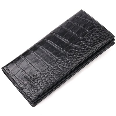 Вертикальний гаманець з натуральної шкіри з тисненням під крокодила KARYA 21142 Чорний 21142 фото