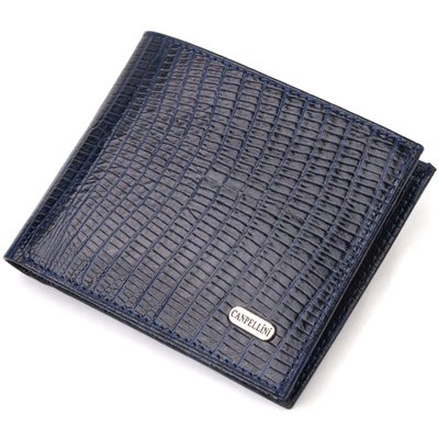 Фактурний стильний гаманець для чоловіків без застібки з натуральної шкіри горизонтального формату з тисненням CANPELLINI 21760 Синій 21760 фото