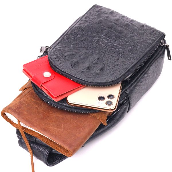 Мужская сумка слинг из натуральной фактурной кожи 21400 Vintage Черный 55189 фото