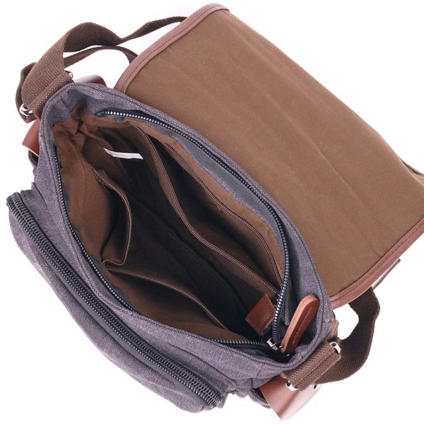 Горизонтальная мужская сумка с клапаном текстильная 21247 Vintage Черная 21247 фото