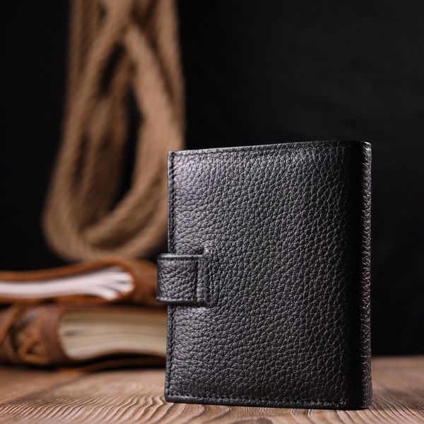 Функціональний вертикальний невеликий чоловічий гаманець із зернистої шкіри KARYA 20992 Чорний 20992 фото