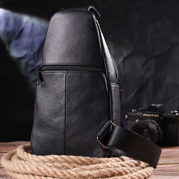 Мужская сумка слинг из натуральной фактурной кожи 21400 Vintage Черный 55189 фото