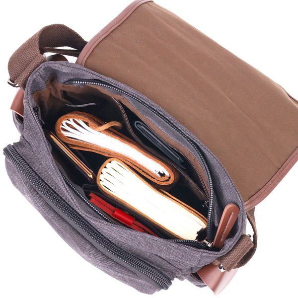 Горизонтальная мужская сумка с клапаном текстильная 21247 Vintage Черная 21247 фото