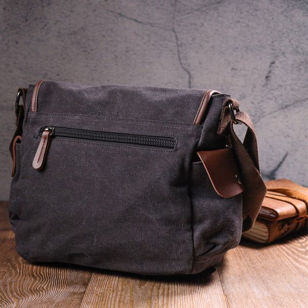 Горизонтальна чоловіча сумка з клапаном текстильна 21247 Vintage Чорна 21247 фото