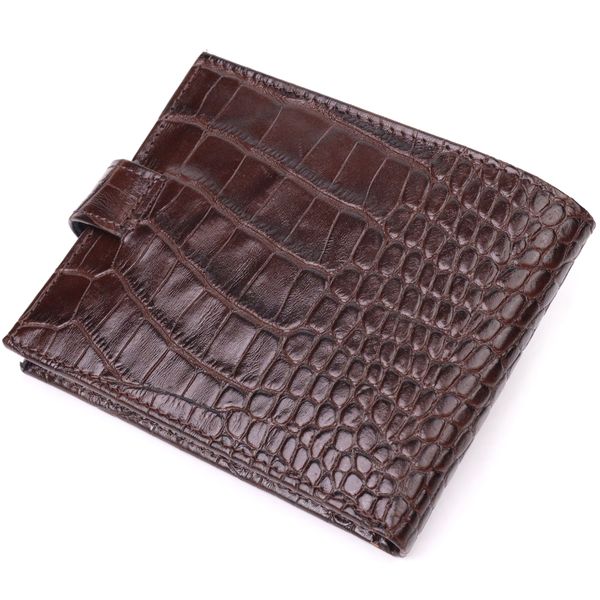 Практичний чоловічий шкіряний гаманець з тисненням під крокодила KARYA 21368 Коричневий 21368 фото