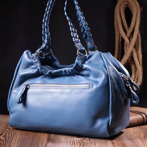 Необычная женская сумка с ручками KARYA 20842 кожаная Синий 20842 фото