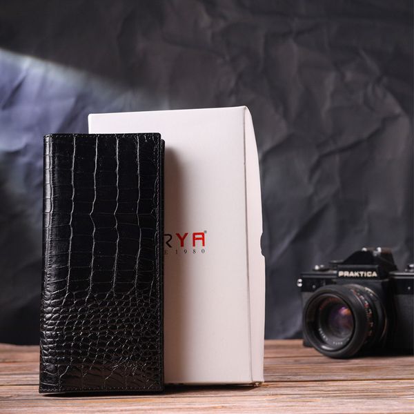 Стильний вертикальний гаманець із натуральної фактурної шкіри KARYA 21433 Чорний 21433 фото