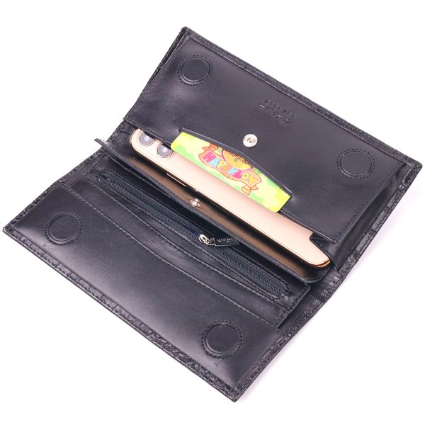 Стильний вертикальний гаманець із натуральної фактурної шкіри KARYA 21433 Чорний 21433 фото