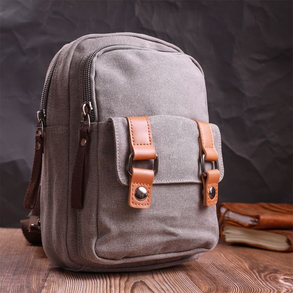 Оригинальная сумка-рюкзак с двумя отделениями из плотного текстиля Vintage 22161 Серый 56797 фото