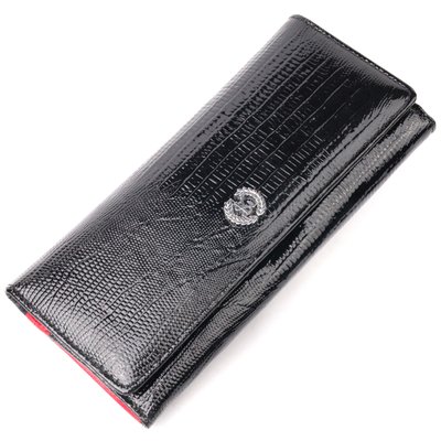 Жіночий гаманець з клапаном з натуральної лакованої фактурної шкіри KARYA 21143 Чорний 21143 фото