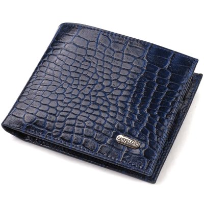 Красивий горизонтальний чоловічий гаманець середнього розміру з натуральної шкіри з тисненням під крокодила CANPELLINI 21861 Синій 21861 фото