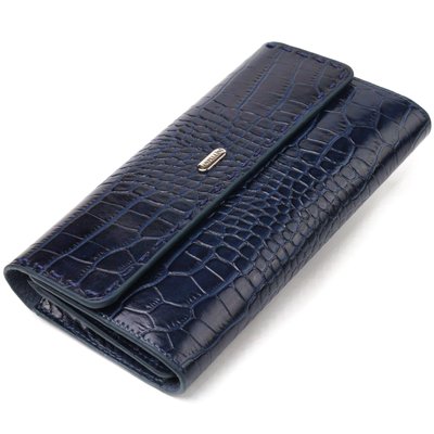 Великий жіночий гаманець із натуральної шкіри з тисненням під крокодила CANPELLINI 21661 Синій 21661 фото
