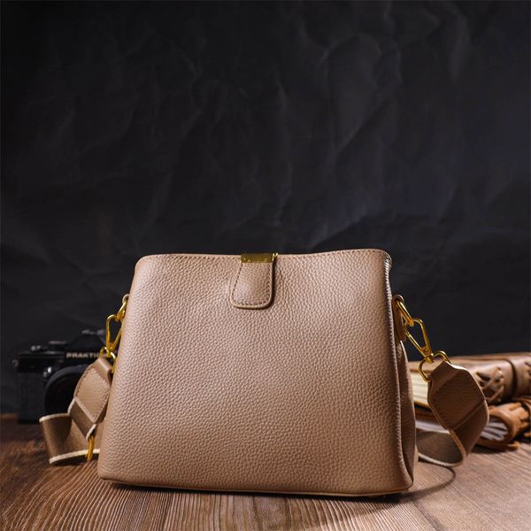 Жіноча модна сумка на три відділення з натуральної шкіри 22106 Vintage Бежева 56307 фото