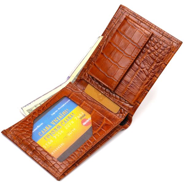 Фактурний чоловічий гаманець без застібки горизонтального формату з натуральної шкіри з тисненням під крокодила CANPELLINI 21761 Коричневий 21761 фото