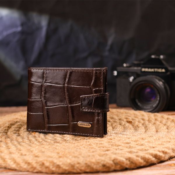 Чоловічий компактний гаманець із натуральної фактурної шкіри CANPELLINI 21509 Коричневий 21509 фото