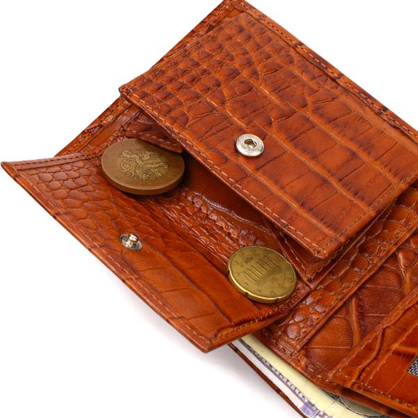 Фактурний чоловічий гаманець без застібки горизонтального формату з натуральної шкіри з тисненням під крокодила CANPELLINI 21761 Коричневий 21761 фото