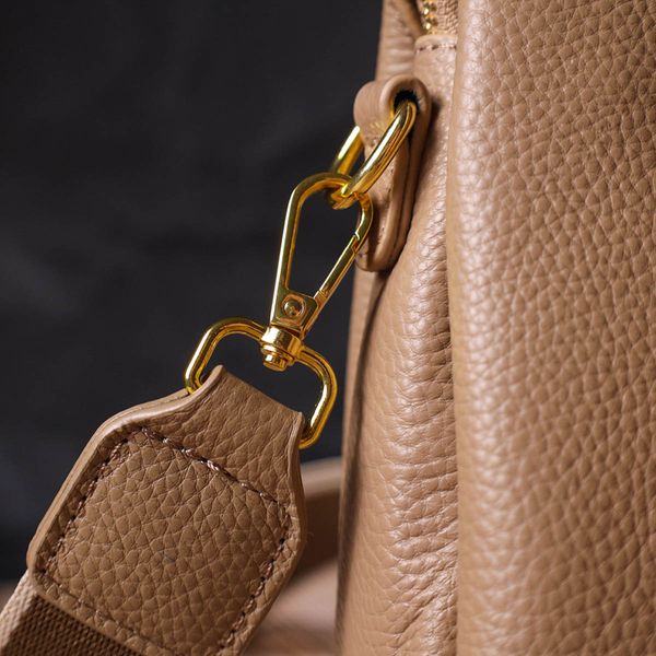 Жіноча модна сумка на три відділення з натуральної шкіри 22106 Vintage Бежева 56307 фото