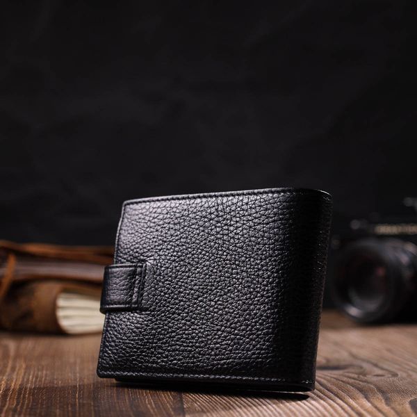 Чоловічий компактний горизонтальний гаманець із натуральної шкіри флотар BOND 22006 Чорний 22006 фото
