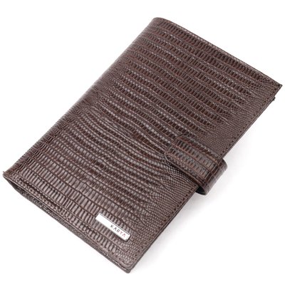 Лакированное мужское портмоне с хлястиком из натуральной фактурной кожи KARYA 21194 Коричневый 21194 фото