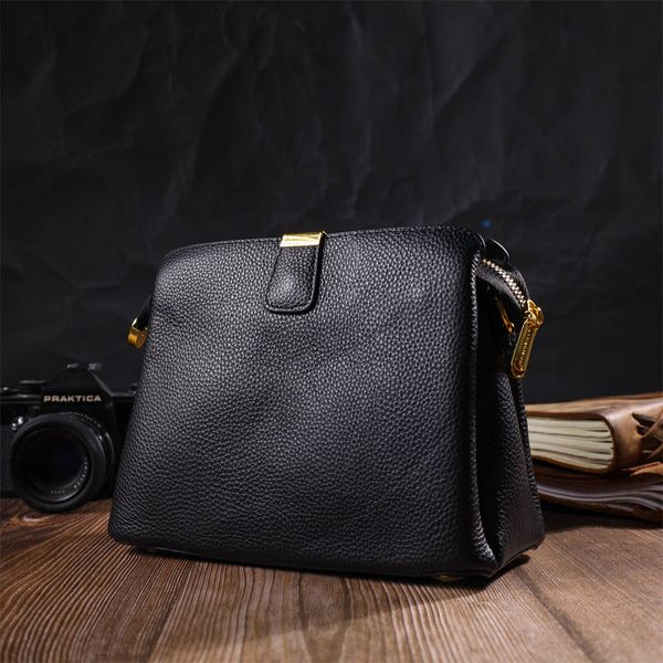 Жіноча красива сумка на три відділення з натуральної шкіри 22107 Vintage Чорна 56308 фото