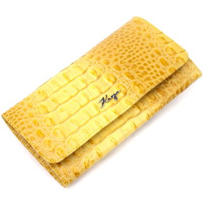 Женский кошелек с клапаном из натуральной кожи с тиснением под крокодила KARYA 21145 Желтый 21145 фото