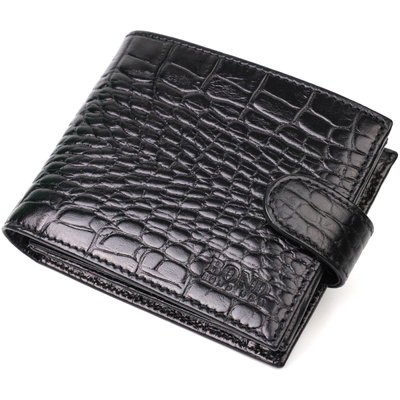 Чоловічий фактурний горизонтальний гаманець із натуральної шкіри з тисненням під крокодила BOND 22008 Чорний 22008 фото