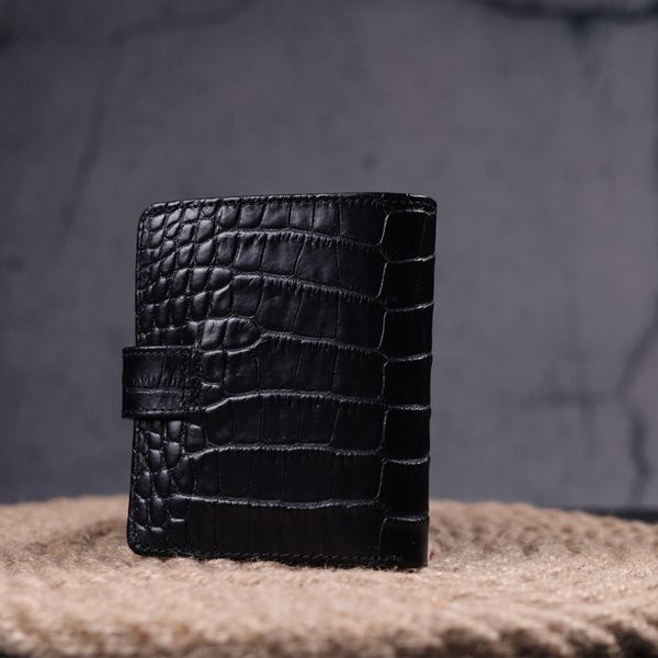Стильний чоловічий шкіряний гаманець з тисненням під крокодила KARYA 21371 Чорний 21371 фото