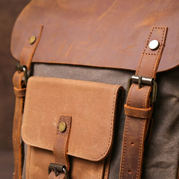 Рюкзак с боковыми карманами canvas Vintage 20112 Светло-серый 20112 фото
