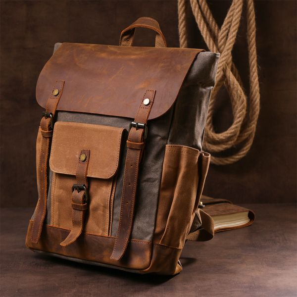 Рюкзак з боковими кишенями canvas Vintage 20112 Світло-сірий 20112 фото