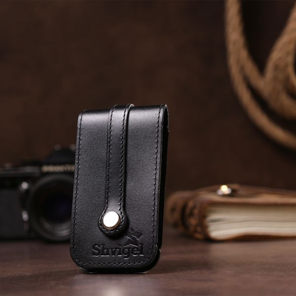Компактна шкіряна ключниця з хлястиком SHVIGEL 13988 Чорна 13988 фото