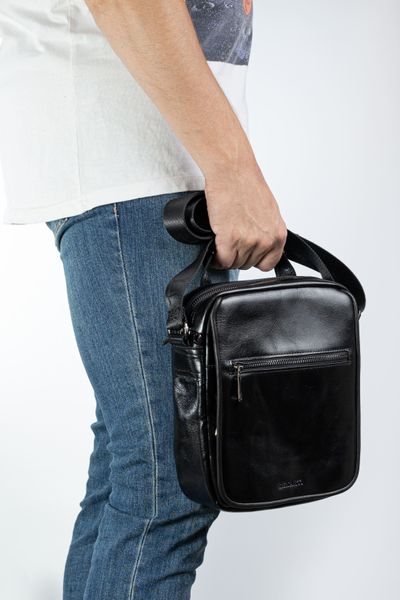Шкіряна чоловіча сумка на плече барсетка REK-020-Black чорна REK-020-Black фото