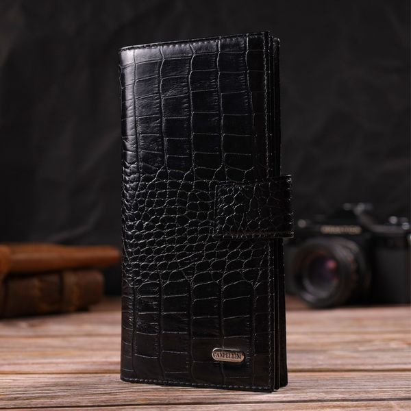 Вузький гаманець для чоловіків з натуральної шкіри з тисненням під крокодила CANPELLINI 21914 Чорний 21914 фото