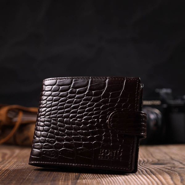 Фактурний чоловічий горизонтальний гаманець із натуральної шкіри з тисненням під крокодила BOND 22009 Коричневий 22009 фото